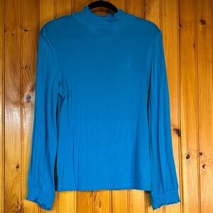 Tweeds Teal Long Sleeve Top With Smocked Neck and Sleeves